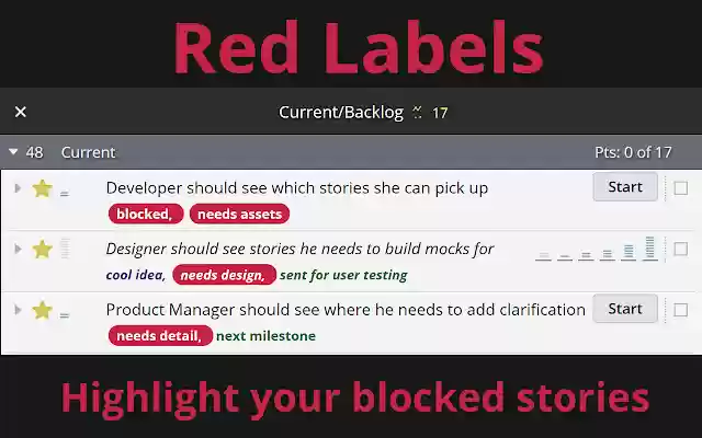Red Labels for Pivotal Tracker  from Chrome web store to be run with OffiDocs Chromium online