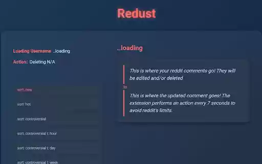 Redust: Reddit History Remover from Chrome web store to be run with OffiDocs Chromium online Redust: Reddit History Remover from Chrome web store to be run with OffiDocs Chromium online