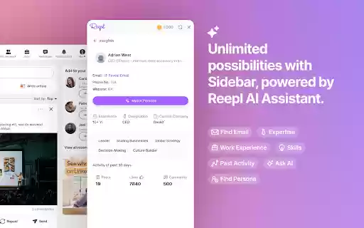 Reepl AI LinkedIn Post Writer, Lead Finder, CRM, Auto DMs, Streaks  More  from Chrome web store to be run with OffiDocs Chromium online