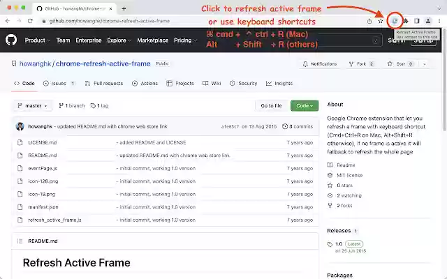 Refresh Active Frame  from Chrome web store to be run with OffiDocs Chromium online
