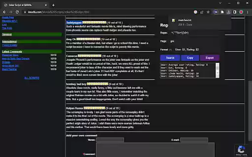 Regex Search and Extract  from Chrome web store to be run with OffiDocs Chromium online
