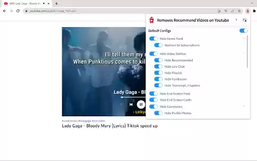 Removes Recommend Videos on Youtube  from Chrome web store to be run with OffiDocs Chromium online