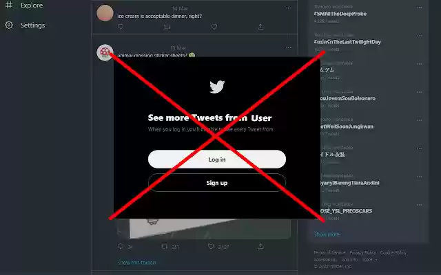 Remove twitter login blocker  from Chrome web store to be run with OffiDocs Chromium online