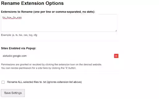 Rename File Extension on Upload  from Chrome web store to be run with OffiDocs Chromium online