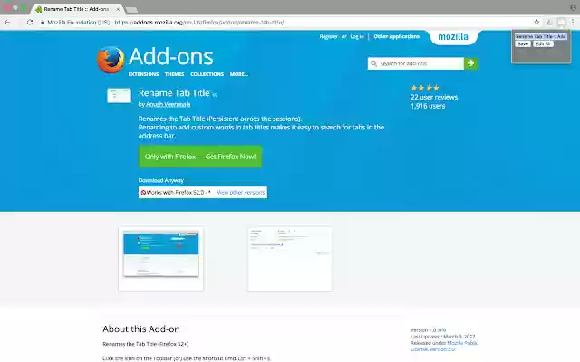 Rename Tab Title  from Chrome web store to be run with OffiDocs Chromium online