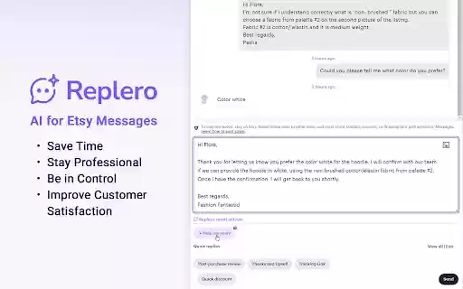 Replero: AI for Etsy Messages from Chrome web store to be run with OffiDocs Chromium online Replero: AI for Etsy Messages from Chrome web store to be run with OffiDocs Chromium online