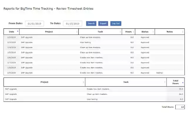 Reports for BigTime Time Tracking  from Chrome web store to be run with OffiDocs Chromium online