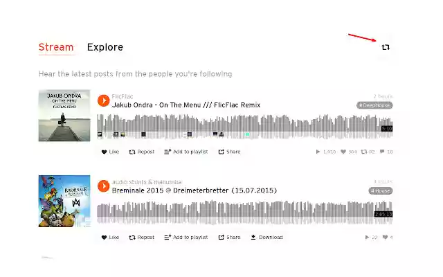 Repost Toggle for Soundcloud  from Chrome web store to be run with OffiDocs Chromium online