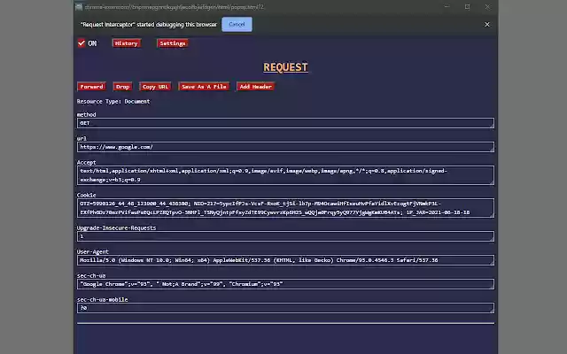 Request Interceptor  from Chrome web store to be run with OffiDocs Chromium online