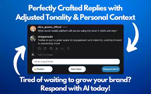 Respond With AI Intelligent Replies for X/Twitter, LinkedIn Threads from Chrome web store to be run with OffiDocs Chromium online Respond With AI Intelligent Replies for X/Twitter, LinkedIn Threads from Chrome web store to be run with OffiDocs Chromium online