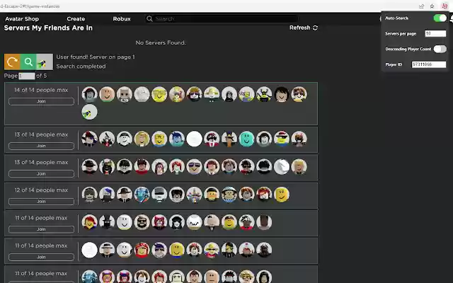 Restore Old Roblox Server List  from Chrome web store to be run with OffiDocs Chromium online
