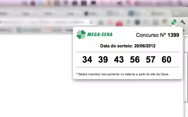 Resultado Mega Sena  from Chrome web store to be run with OffiDocs Chromium online