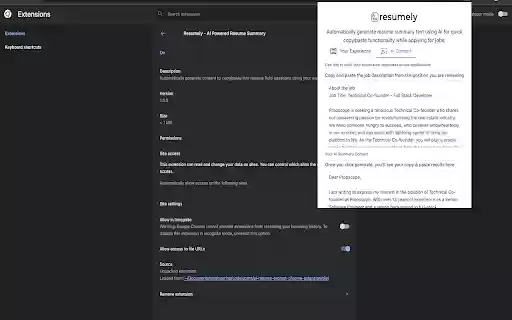 Resumely AI Powered Resume Summary  from Chrome web store to be run with OffiDocs Chromium online