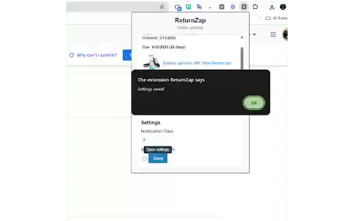 ReturnZap  from Chrome web store to be run with OffiDocs Chromium online