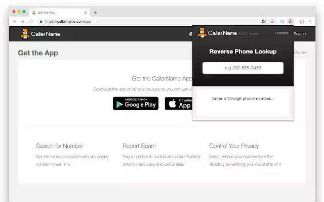 Reverse Phone Lookup  from Chrome web store to be run with OffiDocs Chromium online