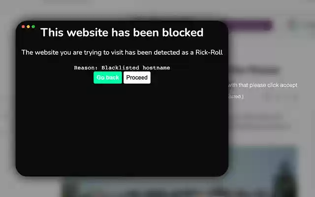 RickRoll Blocker  from Chrome web store to be run with OffiDocs Chromium online