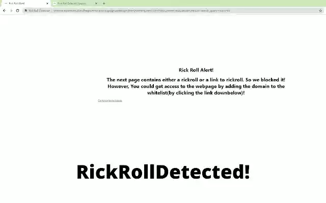 Rick Roll Detector from Chrome web store to be run with OffiDocs Chromium online Rick Roll Detector from Chrome web store to be run with OffiDocs Chromium online