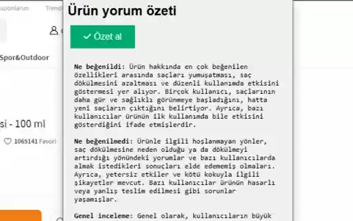 Ürün yorum özeti  from Chrome web store to be run with OffiDocs Chromium online