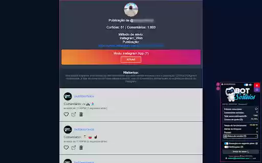 Robô de Comentários Bot de Sorteios  from Chrome web store to be run with OffiDocs Chromium online
