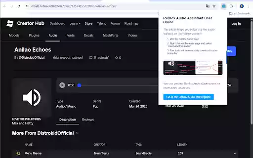 Roblox Music Download Tool  from Chrome web store to be run with OffiDocs Chromium online