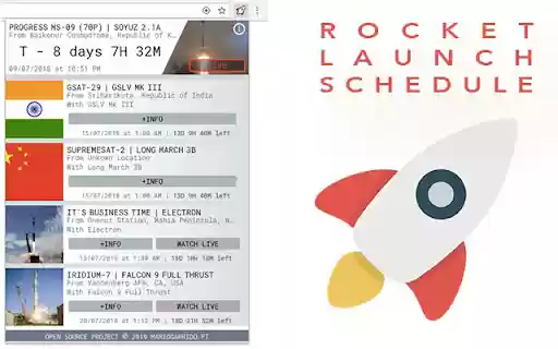 Rocket Launch Schedule  from Chrome web store to be run with OffiDocs Chromium online