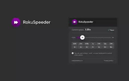 Roku Channel Speeder: adjust playback speed  from Chrome web store to be run with OffiDocs Chromium online
