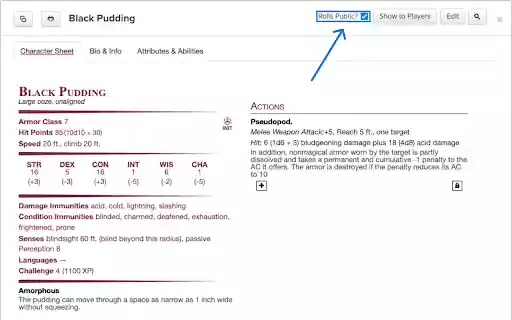 Roll20 Easy GM Rolls  from Chrome web store to be run with OffiDocs Chromium online