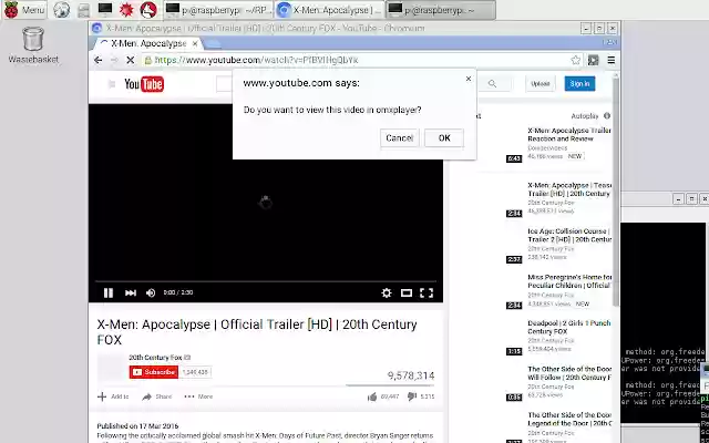 RPi youtube  from Chrome web store to be run with OffiDocs Chromium online
