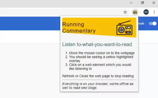 Running Commentary  from Chrome web store to be run with OffiDocs Chromium online