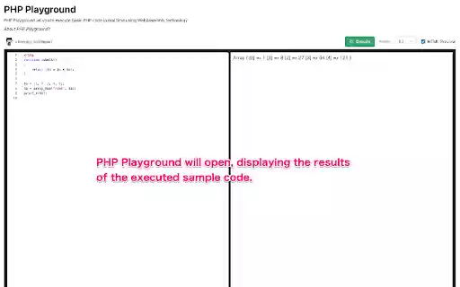 Run on PHP Playground  from Chrome web store to be run with OffiDocs Chromium online