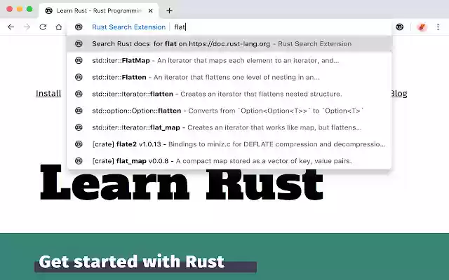 Rust Search Extension  from Chrome web store to be run with OffiDocs Chromium online