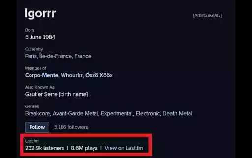RYM Last.fm Stats  from Chrome web store to be run with OffiDocs Chromium online
