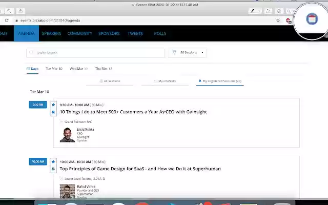 Saastr Agenda calendar  from Chrome web store to be run with OffiDocs Chromium online