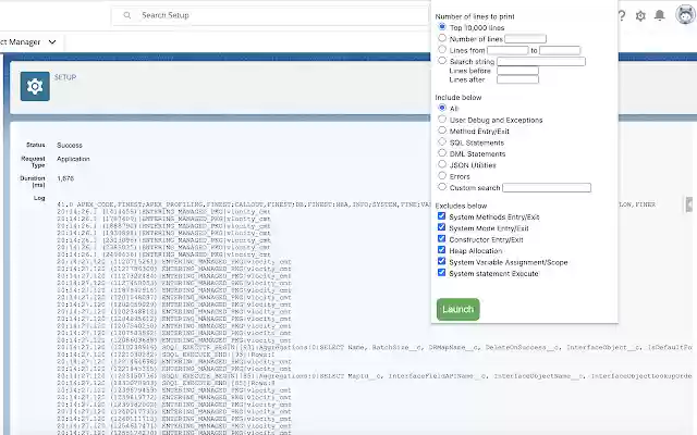 Salesforce Debug Log viewer mula sa Chrome web store na tatakbo sa OffiDocs Chromium online