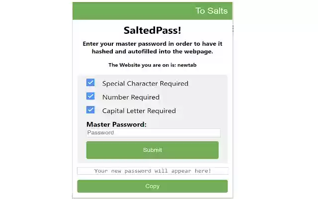 SaltedPass  from Chrome web store to be run with OffiDocs Chromium online