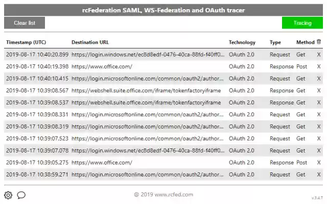 SAML, WS Federation and OAuth 2.0 tracer  from Chrome web store to be run with OffiDocs Chromium online