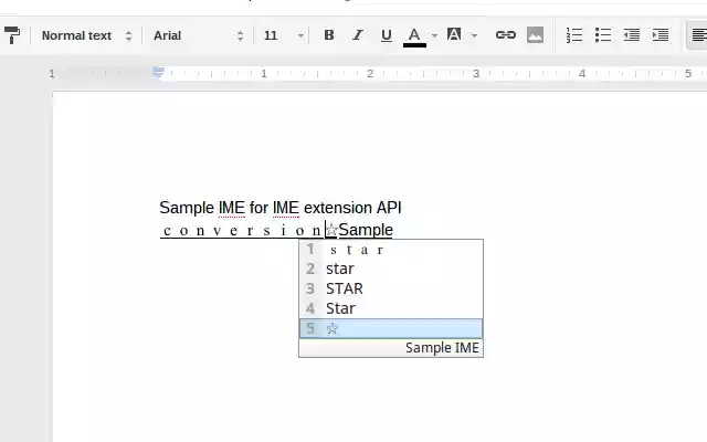 Sample IME for IME extension API  from Chrome web store to be run with OffiDocs Chromium online