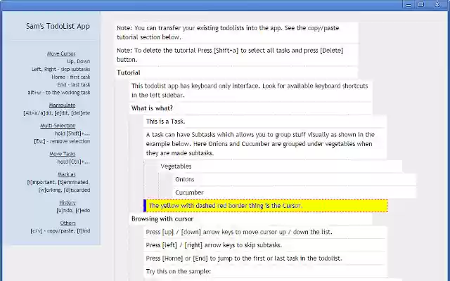 Sams ToDoList App  from Chrome web store to be run with OffiDocs Chromium online