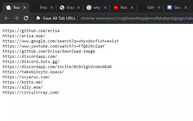 Save All Tab URLs  from Chrome web store to be run with OffiDocs Chromium online