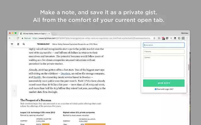 Save as Gist  from Chrome web store to be run with OffiDocs Chromium online