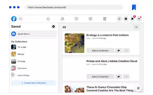Save to Face Book. From web to Saved FB  from Chrome web store to be run with OffiDocs Chromium online