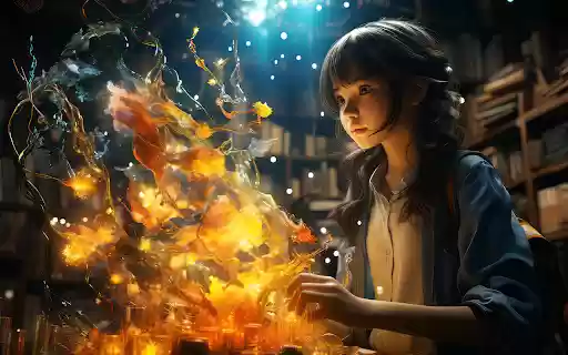 Scene of a girl studying virtual semester  from Chrome web store to be run with OffiDocs Chromium online