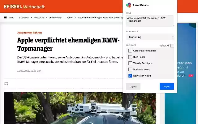 Scope Article Importer  from Chrome web store to be run with OffiDocs Chromium online