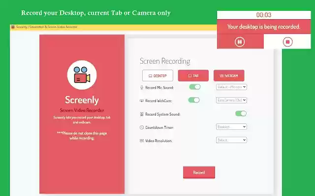 Screenly : Screenshot Screen Video Recorder din magazinul web Chrome pentru a fi rulat cu OffiDocs Chromium online
