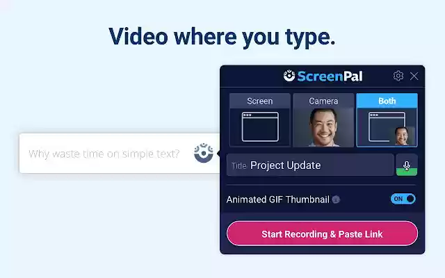 ScreenPal: Screen Recorder for Video Messages  from Chrome web store to be run with OffiDocs Chromium online