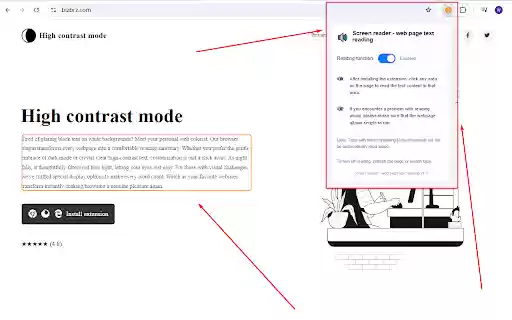 Screen reader web page text reading  from Chrome web store to be run with OffiDocs Chromium online