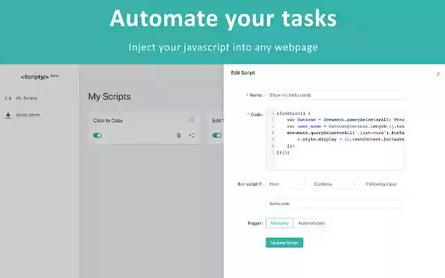Scripty Javascript Injector from Chrome web store to be run with OffiDocs Chromium online Scripty Javascript Injector from Chrome web store to be run with OffiDocs Chromium online