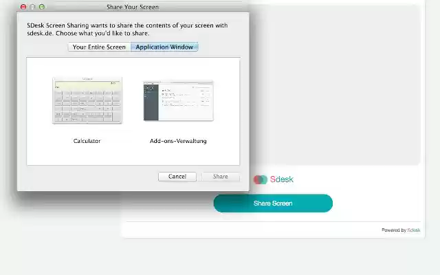 SDesk Screen Sharing  from Chrome web store to be run with OffiDocs Chromium online