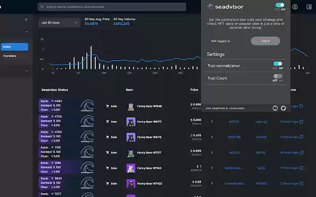 Seadvisor.io NFT rarity and notifications  from Chrome web store to be run with OffiDocs Chromium online