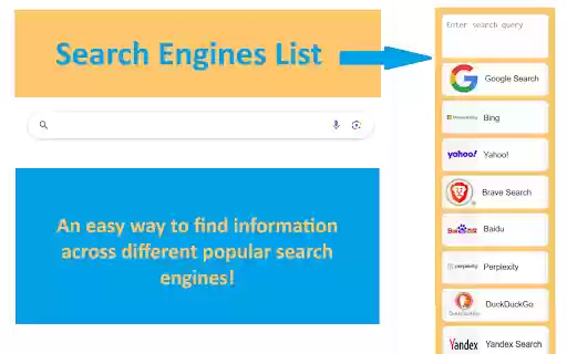 Search Engines List  from Chrome web store to be run with OffiDocs Chromium online